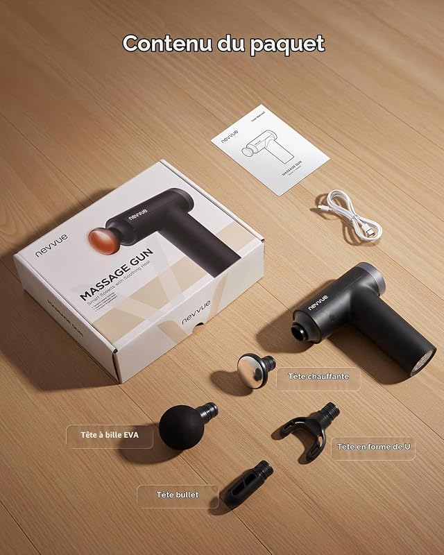Mini Pistolet de Massage avec Fonction Chauffante, 9 Vitesses, 4000 tr/min