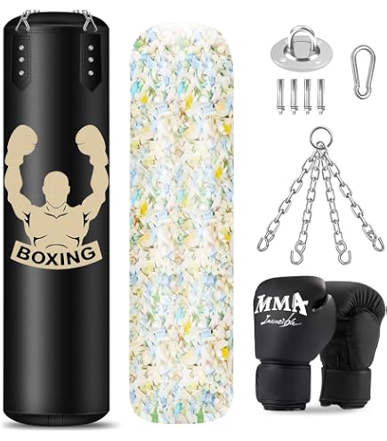 1X 4ft Heavy Duty Filled Punch Bag – Boxing MMA Muay Thai Kickboxing Training Set