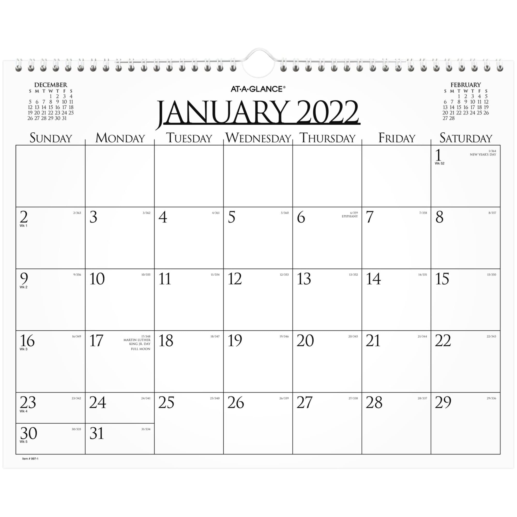2022 Wall Calendar by AT-A-GLANCE, 15" x 12", Medium, Monthly, Wirebound, Business (997-1)
