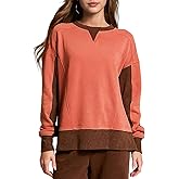 Wyeysyt Oversized Sweatshirt for Women Acid Wash Pullover Vintage Cotton Crew Neck Long Sleeve Sweatshirt