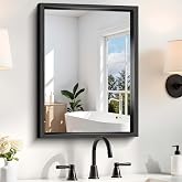 CIVENO Bathroom Mirror, 18 x 24 inch Brushed Black Metal Frame Rectangular Vanity Mirror, Wall Mounted Rectangle Mirror for Bedroom Living Room, Tempered Glass, Antirust, Horizontally or Vertically