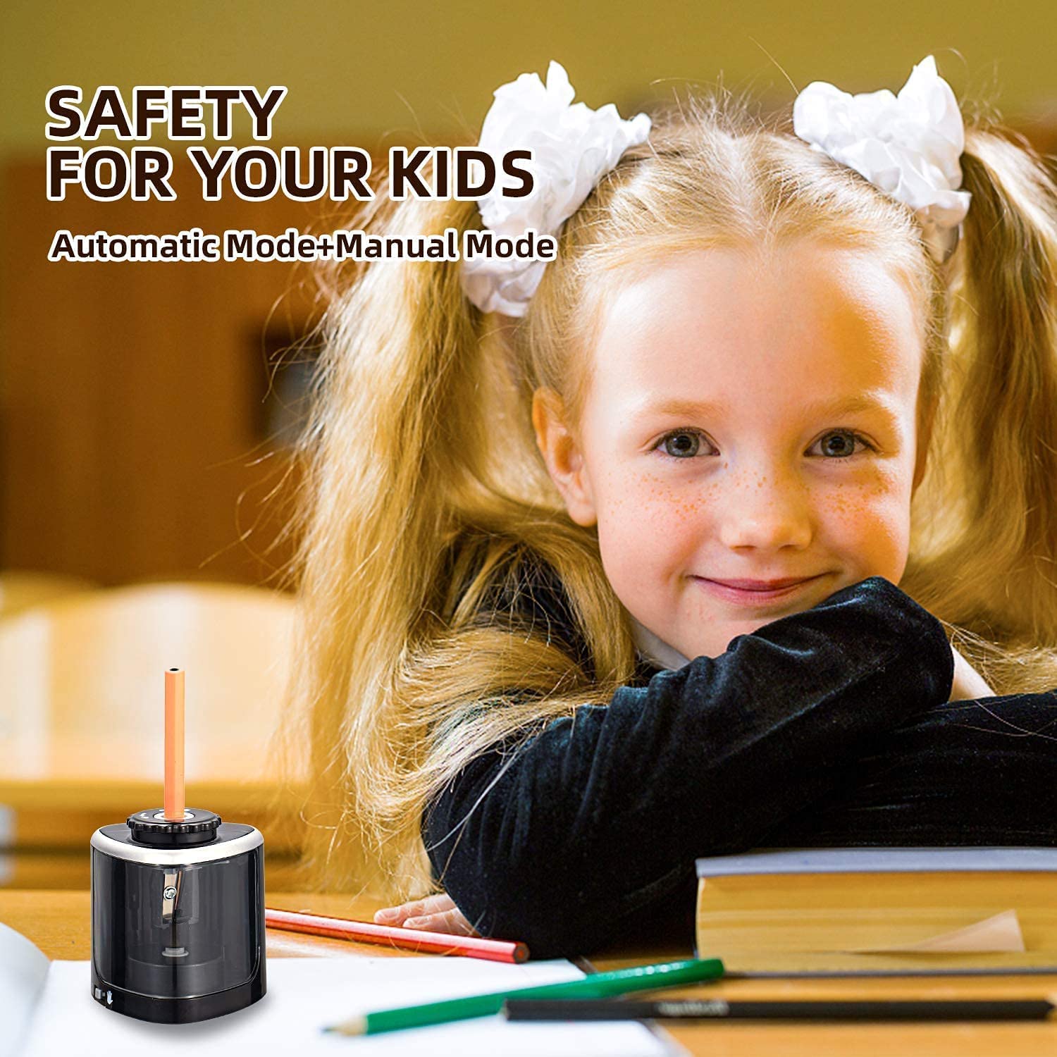 Pencil Sharpener Electric Pencil Sharpener for Kids, Blade to Fast Sharpen, Suitable for No.2/School/Classroom/Office/Home (Black)