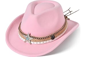 WILLHEOY Kids Cowboy Hat for Boys Girls Western Cowgirl Hat with Buckle Belt Wide Brim Fedora Hat Dress Up Costume