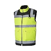 YURINOX High Visibility Insulated Vest for Men & Women Winter Black and Lemon Reflective Tape Central Zipper