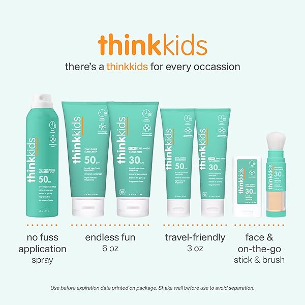 THINKSPORT KIDS SUNSCREEN SPRAY, SPF 50 ALL SHEER MINERAL SUNSCREEN, 6 FL OZ, WATER RESISTANT BABY & TODDLER, NATURAL ZINC OXIDE UVA/UVB PROTECTION