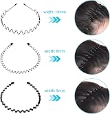 Hanyousheng Pack of 3 Metal Hair Bands Black Wave Headband Unisex view 2