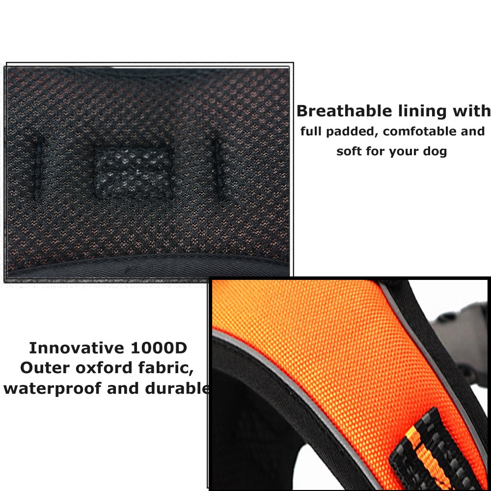 Santune Dog Harness Vest No Pull Adjustable Heavy Duty Oxford 3M Reflective Safety Pet Harnesses with Handle for Small Medium Large Dogs Walking Traveling Training (Orange, L)