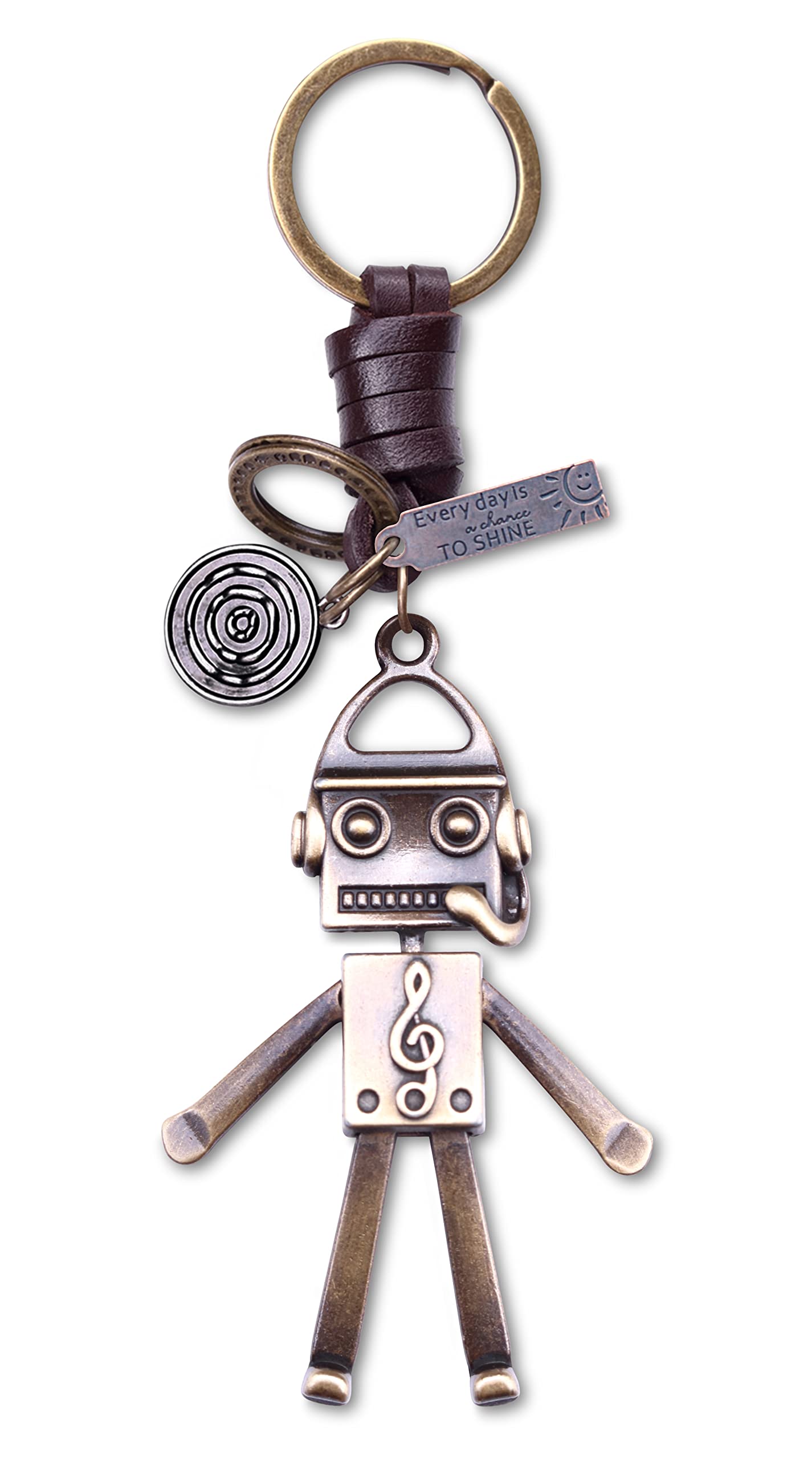 AuPra Robot Keyring Gift for Women & Men | Handmade Leather Singer Key Ring | Vintage Charm for Home, Car & Door Keys | Music Note Keychain Present for Her & Him
