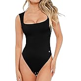 Popilush Bodysuits for Women - Sleeveless Square Neck Thong Bodysuit Tummy Control Double Lined Going Out Corset Tops