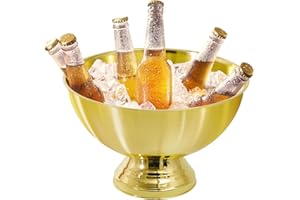 Vesici 12L Large Size Gold Stainless Steel Ice Bucket Punch Bowl for Parties Champagne Bucket Gold Wine Beer Bowl with Pedest