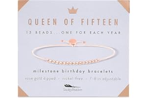 Lucky Feather Quinceanera Gifts For 15 Year Old Girl | 15th Birthday Bracelet With 14k Dipped Beads Adjustable Cord Milestone Gift | Trendy 15 Year Old Girl Gifts | recuerdos para 15 años quinceañeras