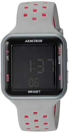 Armitron Sport Accented Digital Chronograph Grey Perforated Silicone Strap Watch, Unisex (Pink)