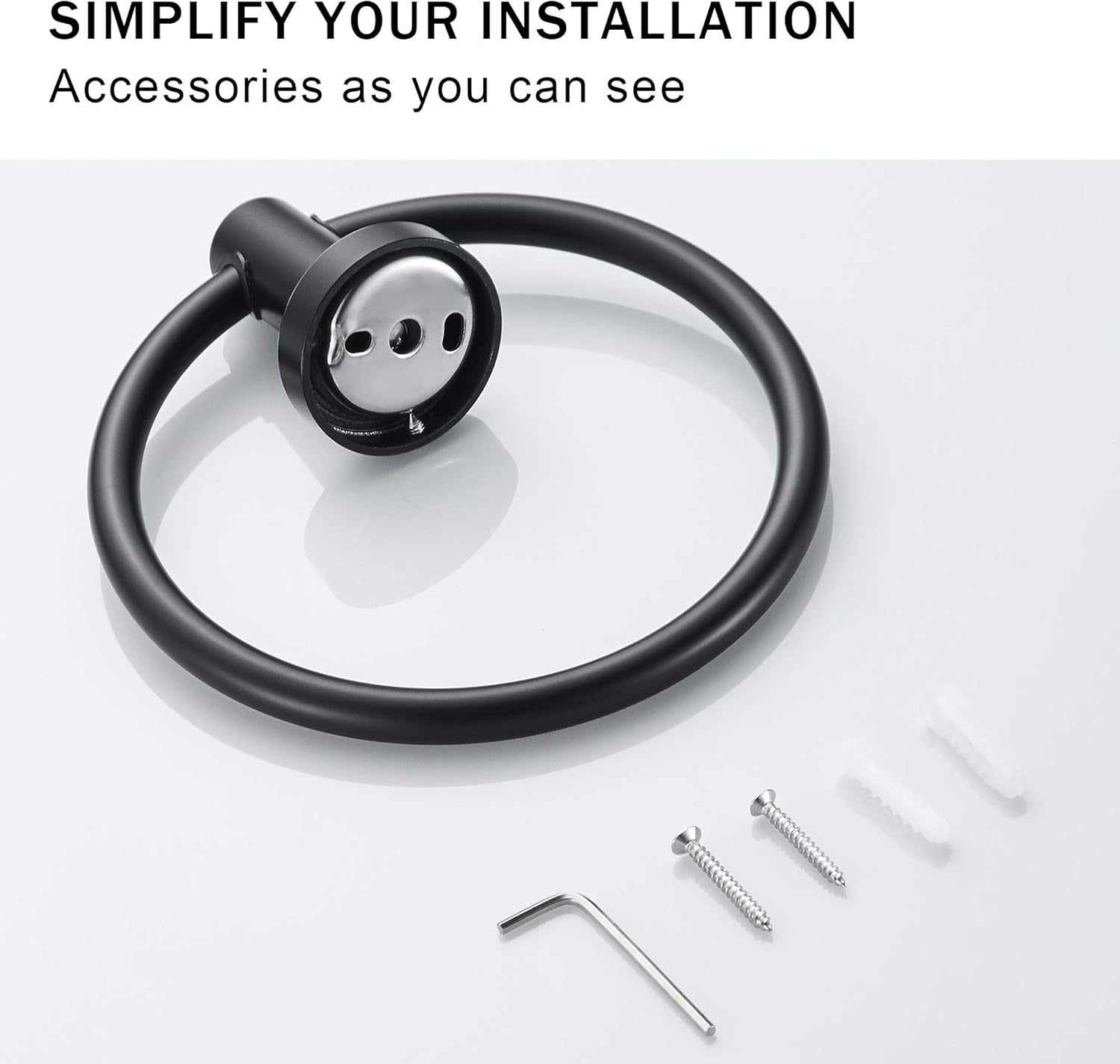 MARMOLUX ACC Black Towel Ring Hand Towel Holder for Bathroom Hand Towel Racks Wall Mount Bathroom Hardware Simple Round Towel Hanger SUS 304 Stainless Steel, Matte Black - - 
