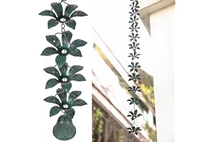 MOCOME Antique Blue Lily Flower with Cup Rain Chain for Gutters, Functional and Decorative Replacement Downspout Chain for Outside, Metal Rain Catcher Chain, 8.5FT