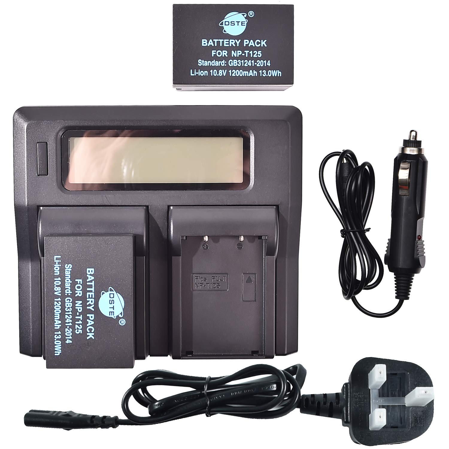 NP-T125 DSTE Replacement Battery (2-Pack) and Rapid LCD Dual Charger Compatible for Fujifilm GFX 50S GFX50S GFX 50R GFX50R GFX 100 Camera and Fujifilm VG-GFX1 Vertical Battery Grip