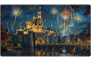 EDGFRTOIO Playmat 24" x 14" Game Mats Tabletop Magic Compatible with Lorcana TCG Cards, Trading Card Game Playing Stitched Play Mats Gaming Desk Mat Card Gameplay Mats, Castle Carnival Night Fireworks