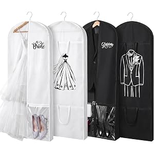 Hsei 2 Pcs 72” Wedding Dress Garment Bags Black White Suit Bag Extra Large Bridal Garment Storage Bags for Travel Long Weddin