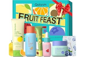 QUIYUM Fruit Skin Care for Teens, 5 Daily Routine Beauty Skin Care Sets - Exfoliation, Smooth, Clean, Oil Control, Firm, Hydrate, Glow Up, Skincare Gift Set for Girls Women, Facial Travel Set, for All Skin