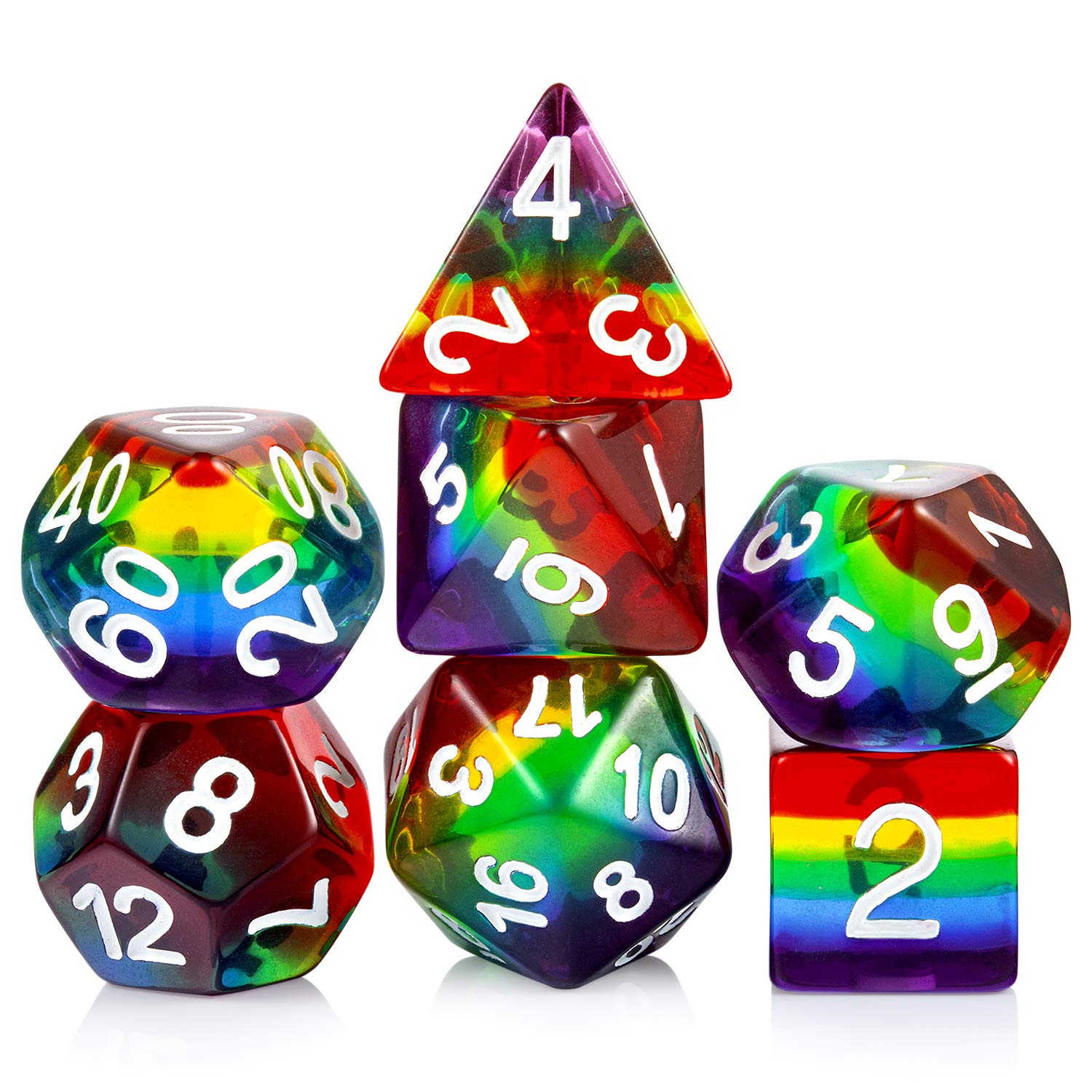 Rainbow DND Dice Set, DNDND Transparent Rainbow Polyhedral Die with Free Organza Bag for D&D Dungeons and Dragons RPGs Role Playing Game — image 1