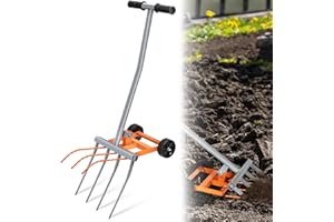 CAROD Broadfork Tool, 7-Tines Manual Cultivator Tiller Broad Fork for Digging and Crushing Soil, 2 in 1 Hand Tiller Garden Tool for Farm, Heavy Duty Pitchfork Broadforks for Gardening Cultivating