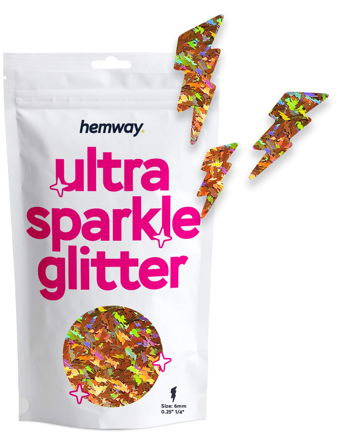 Hemway Ultra Sparkle Glitter Lightning Shape, 50g, Gold Holographic | Shaped Glitter for Arts & Crafts, Nail Art, Crafting, Card Making, Sparkle Decoration