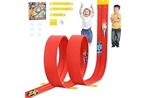 Wdmiya 17 ft Flexible Race Track for Kids,Compatible with Hot Wheels and Diecast 1/64th Cars, Double Track Long Rolls Up Portable Racetrack, Christmas & Birthday Gifts for Boys Girl Age 3-5 4-8 (Red)