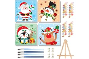 cviokrdu 4 Pack Paint by Numbers Kit for Kids with Frame-Wooden Easel, Christmas Paint by Numbers for Kids Ages 4 8 12, Easy Christmas Acrylic Oil Painting Kits for Home Wall Decoration 8x8 inch