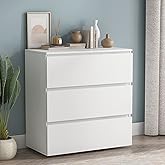 Homsee Modern 3-Drawer Dresser Chest, Wooden Dresser Tower with Wide Storage Space, Dresser Closet for Living Room Bedroom Ha