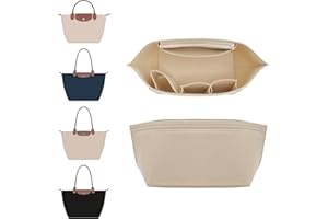 Doxo Longchamp Organizer Insert Large, Felt Bag Organizer with Cup Holder,Suitable for le pliage Handbag More(Beige,L)