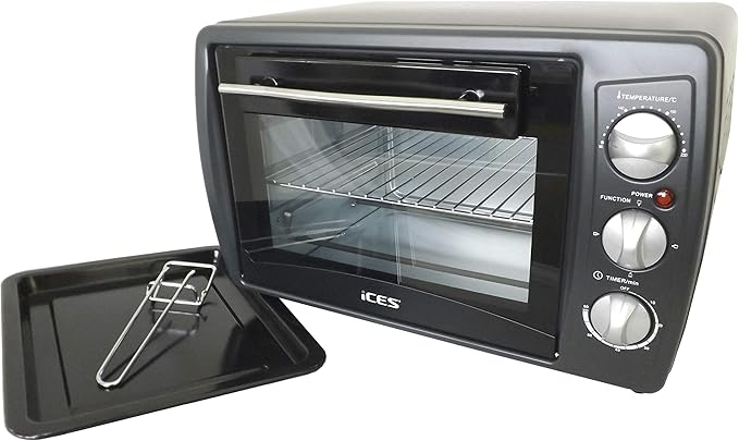 Ices Elektrischer 20 Liter Backofen In Schwarz Bis 230 Grad 1380 Watt Inkl Backblech Rost Handgriff Und Auffangblech Edelstahl Heizelemente Und Timer Amazon De Elektro Grossgerate
