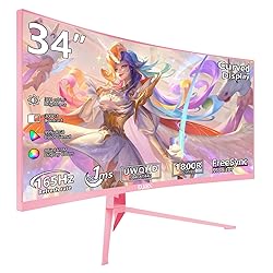 DJiEX 34 inch Pink Ultrawide Curved Computer Gaming