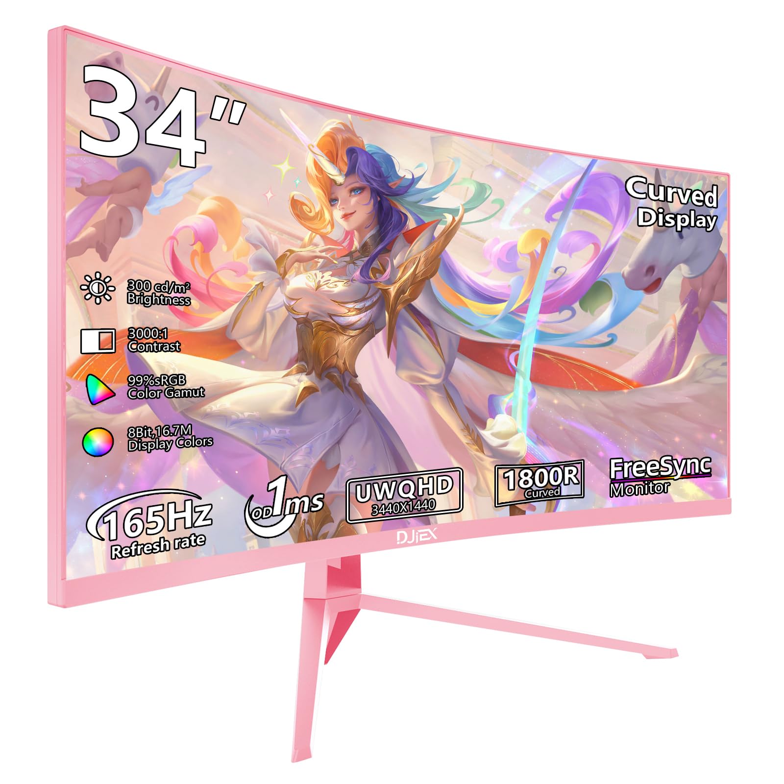 DJiEX 34 inch Pink Ultrawide Curved Computer Gaming