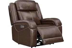 Watson & Whitely Genuine Leather Power Recliner Chairs for Adults, Wall Hugger RV Recliner with Power Headrest & Charging Ports, Electric Recliner Sofa Chair for Living Room, Dark Brown