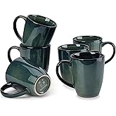 vancasso STARRY Ceramic Coffee Mug Set of 6, 12 Oz Tea Cups with Handle for Latte, Tea, Cappuccino, Milk, Cocoa, Microwave&Dishwasher Safe, Green