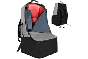 ZRRAJOY Padded Car Seat Travel Bag for Airplane, Heavy Duty Backpack for Air Travel, Water-Resistant Carrier with Shoulder Strap, Fits Most Car Seats (Grey+Black)