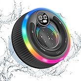 Bluetooth Speaker, Shower Speaker Stereo Sound, IPX7 Waterproof Speakers, Digital Display Portable Speaker with Suction Cup, LED Light, Small Wireless Speakers for Outdoor Party Beach Bathroom, Black