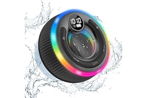 AOSRAU Bluetooth Speaker, Shower Speaker Stereo Sound, IPX7 Waterproof Speakers, Digital Display Portable Speaker with Suction Cup, LED Light, Small Wireless Speakers for Outdoor Party Beach Bathroom, Black