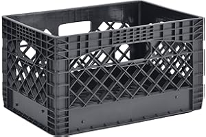 GENERIC 24QT Heavy Duty Plastic Milk Crate, Stackable Storage Bins for Freezer Storage and Travel Groceries — Heavy Duty Organizing Crate for Garage, Camping Supplies, Gardening Tools and Books (Black)