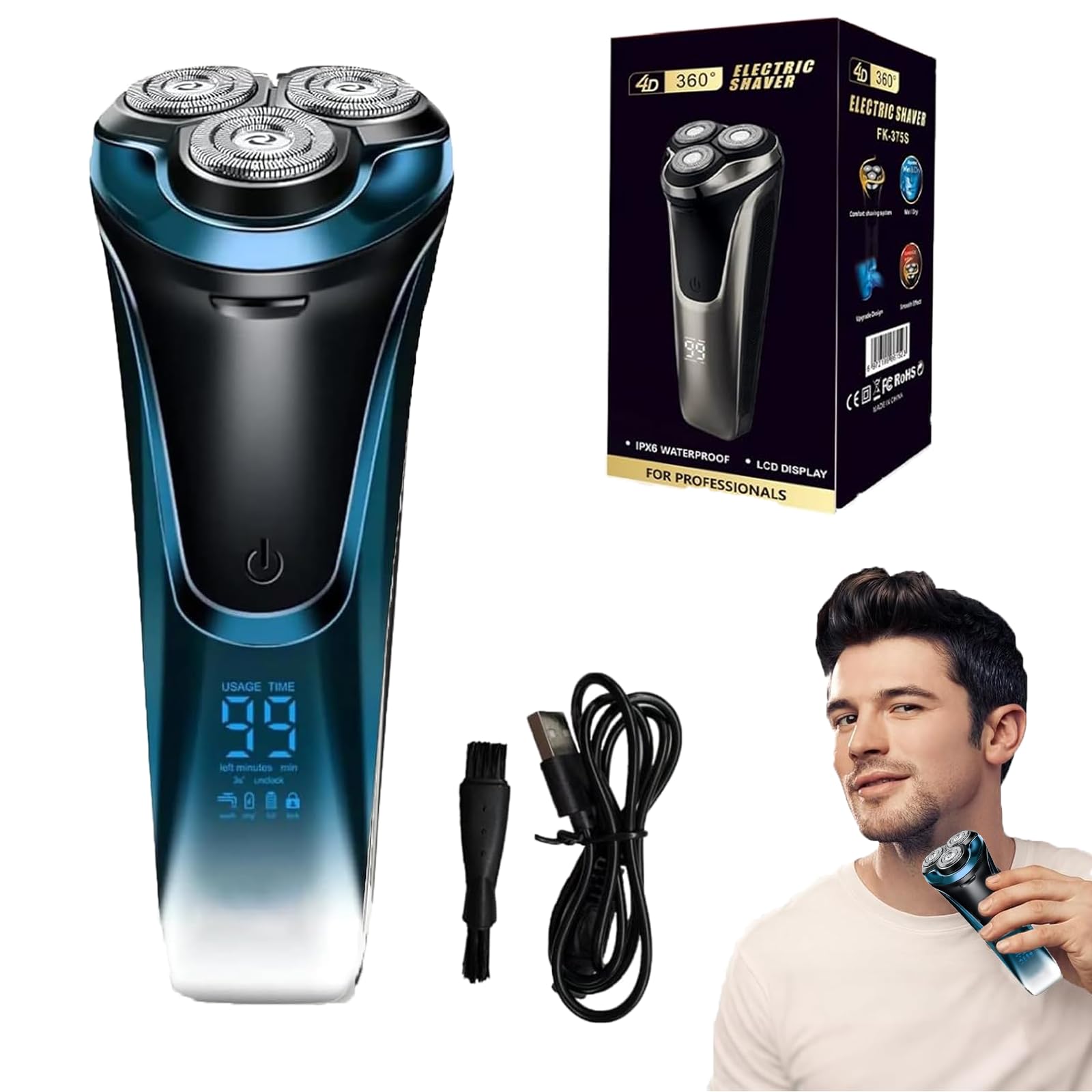 Photo 1 of Snapbuy Electric Razor for Men, Snapbuy Electric Razor Pro of Father, 4D Floating Head Rotary Shaver,2025 New Electri c Shaver with LCD Display & Quiet Motor, IPX7 Waterproof (Blue)