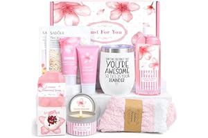 IAOVUEBY Bath Gift Set For Women, 12PCS Bath Sets For Women Gift, Birthday Valentine's Day Gifts Self Care Package for Her Mom Friend Sister Wife, Cherry Blossoms Relaxing Spa Gift Basket