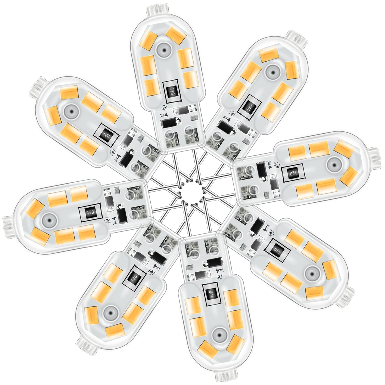 FOXNSK 10 Pack G4 Led Bulbs Warm White 2700K, DC 12V 1.2W 120LM, 360 °Beam Angle Bi-pin Base G4 Led Capsule, No Flickering Non-Dimmable, Equivalent 12W Halogen G4 Bulb for Chandelier