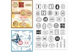 CHGCRAFT Vintage Label Calendar Clear Stamp Custom Silicone Clear Stamps Multiple Number Style Stamps for DIY Scrapbooking Photo Album Decorative Cards Making, Word, 6.3X 4.33x 0.12inch
