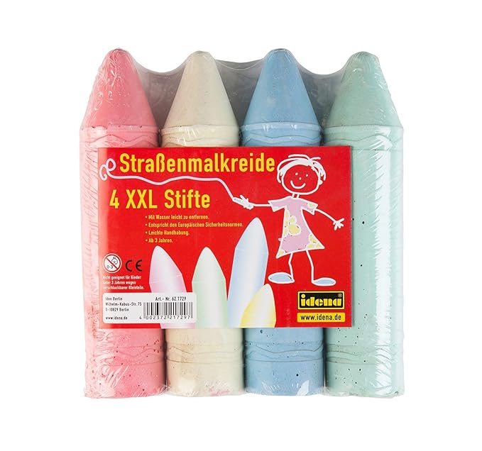 Idena 621729 - Straßenmalkreide 4 Stangen in Stiftform, XXL