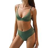 YAKISWIIM Women's Bikini Sets Two Pieces Swimsuits V Neck Tummy Control Cheeky Bottom Swimwear