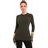 AmélieBoutik Women Crew Neck Long Sleeve Fair Isle Eyelet Cuff Pullover Sweater