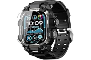 ULTIMAL Rugged Case with Band for Apple Watch 49mm,Compatible with Apple Watch Ultra 3/2/1, Military Grade Shockproof Bumper Cover for iWatch Tactical Band Men (49mm,Black)