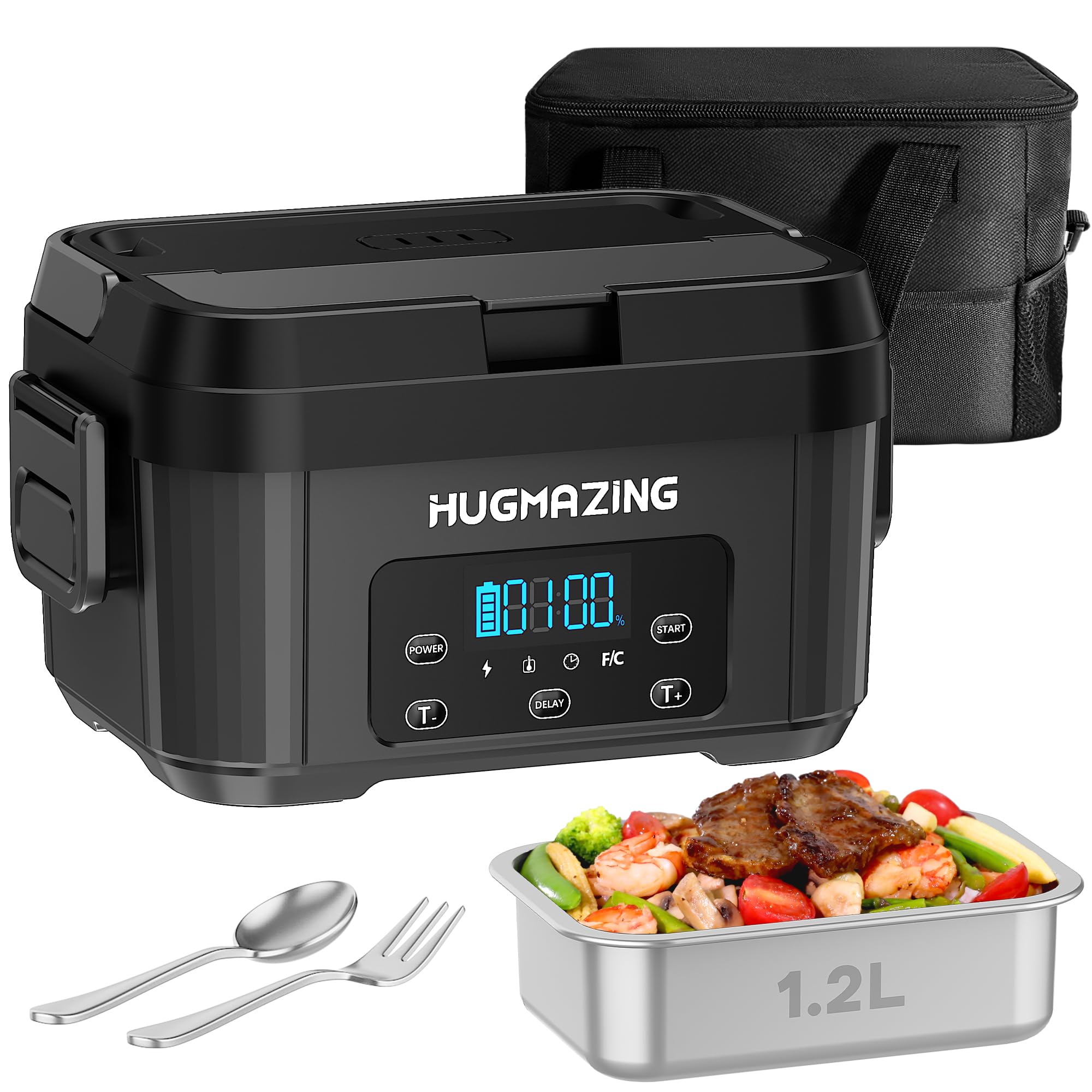 Photo 1 of Hugmazing Cordless Electric Lunch Box for Adults, Men & Women – Rechargeable Self-Heating Food Warmer with 1.2L SS Container, Battery-Powered Heated Lunch Box, Perfect for Work and Travel Use (Grey)