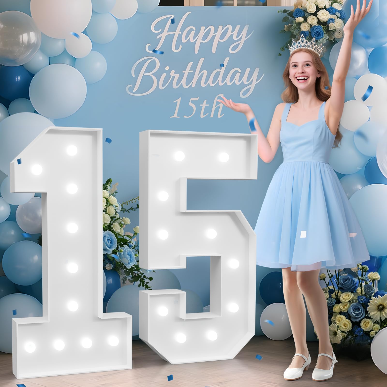 Photo 1 of 4FT Marquee Numbers 15, Happy 15th Birthday Decorations, Large 15 Light up Number for 15 Years Old Birthday Party Supplies, 15th Anniversary Party Decor