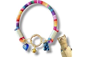 HADESS Cat Collar with Bell is Bohem, Evil Eye Beads for Girls and Boys Cats,Small Breed Dogs Cord Accessory with Charm tip (Colorful)