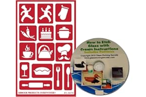 ARMOUR ETCH Reusable Kitchen, Baking & Food Themed Glass Etching Stencils, What's Cooking!: Chef, Oven Mitt, Chef Hat, Kettle, Pie, Cake, etc. + How to Etch CD